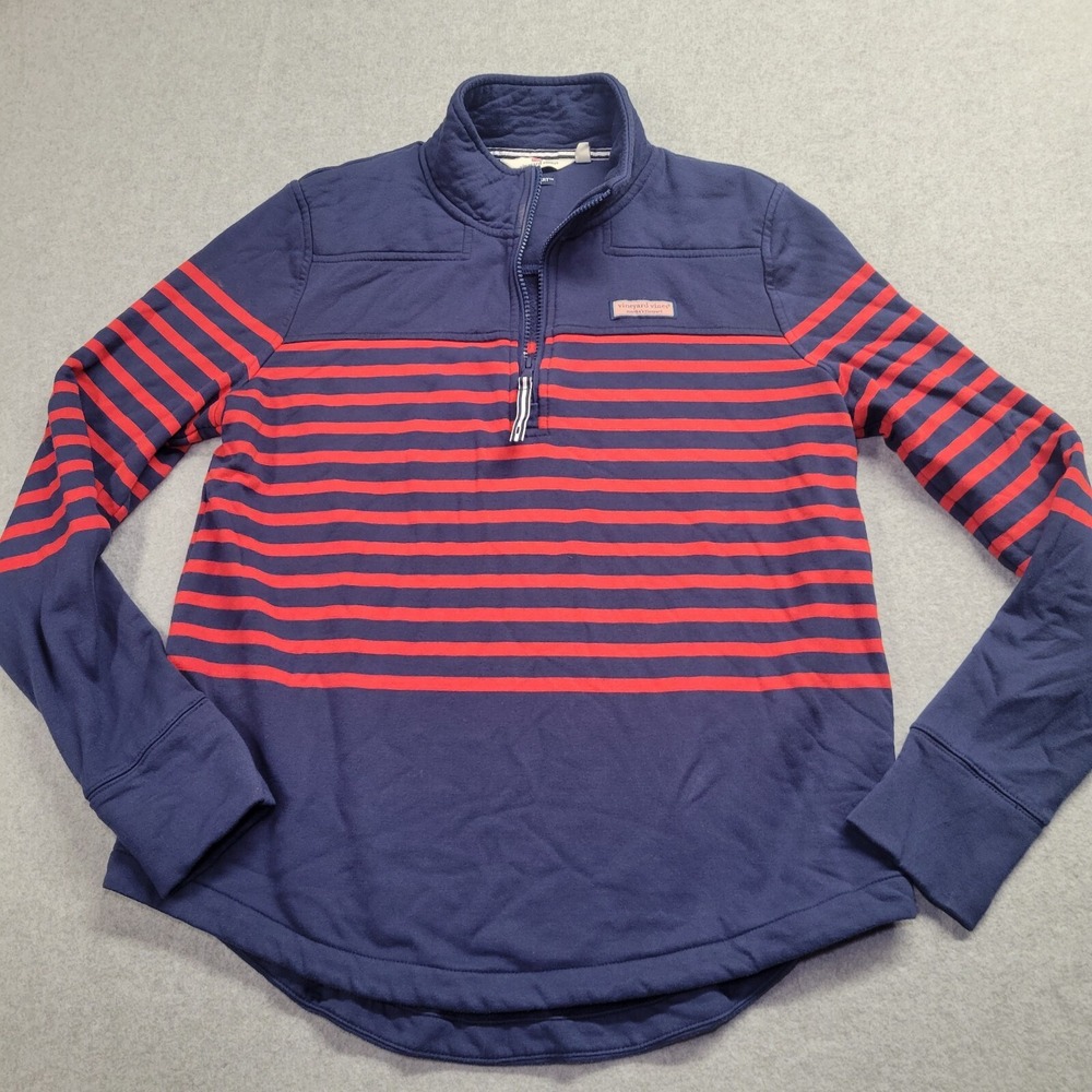 Vineyard Vines Shep Shirt Womens Small Navy Red Striped Quarter Zip‎ Pullover S